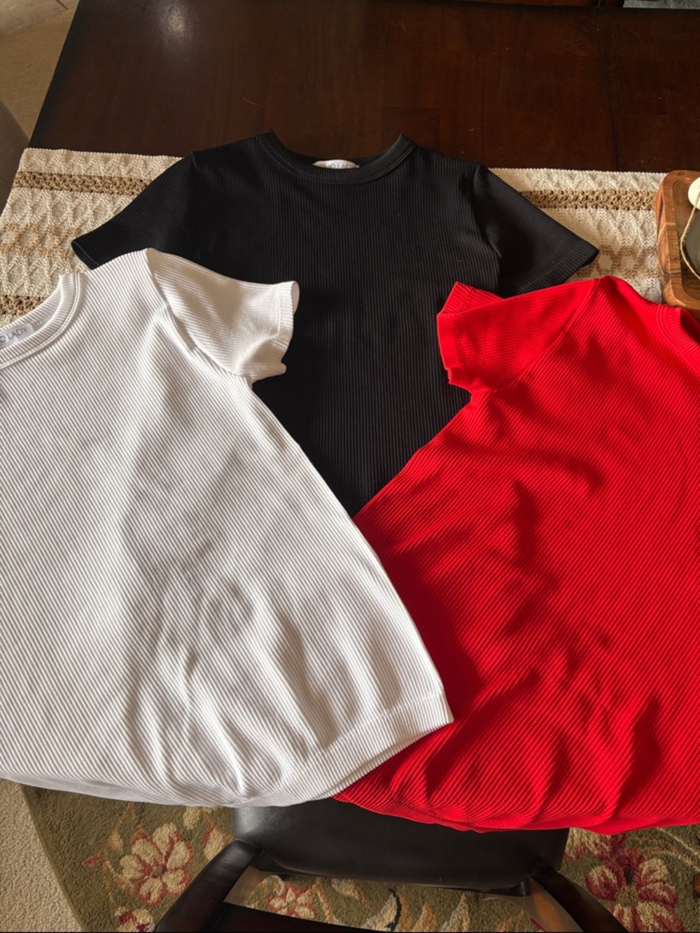 3 Everyday Ribbed Short-Sleeve Tee - White, Black & Red